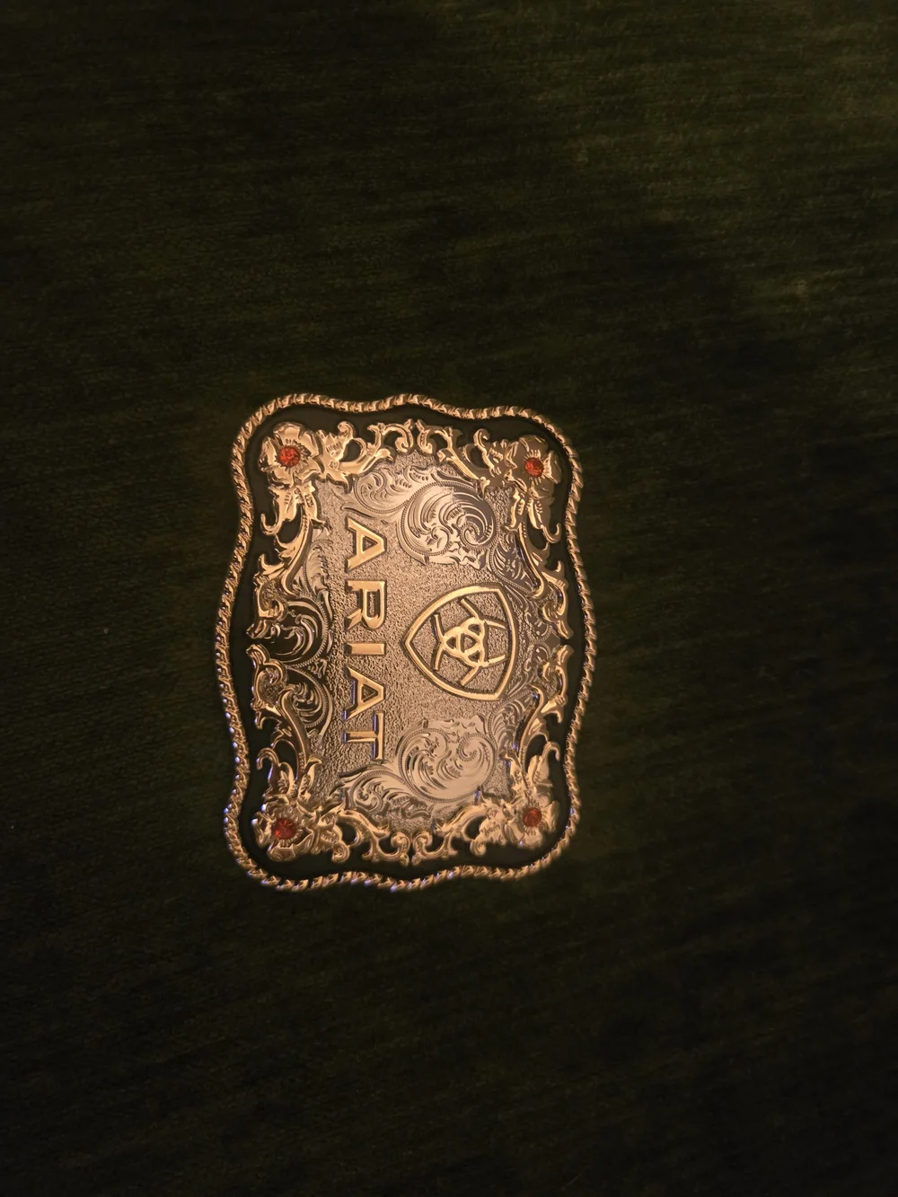 Ariat Western Belt Buckle - Silver with Red Accents